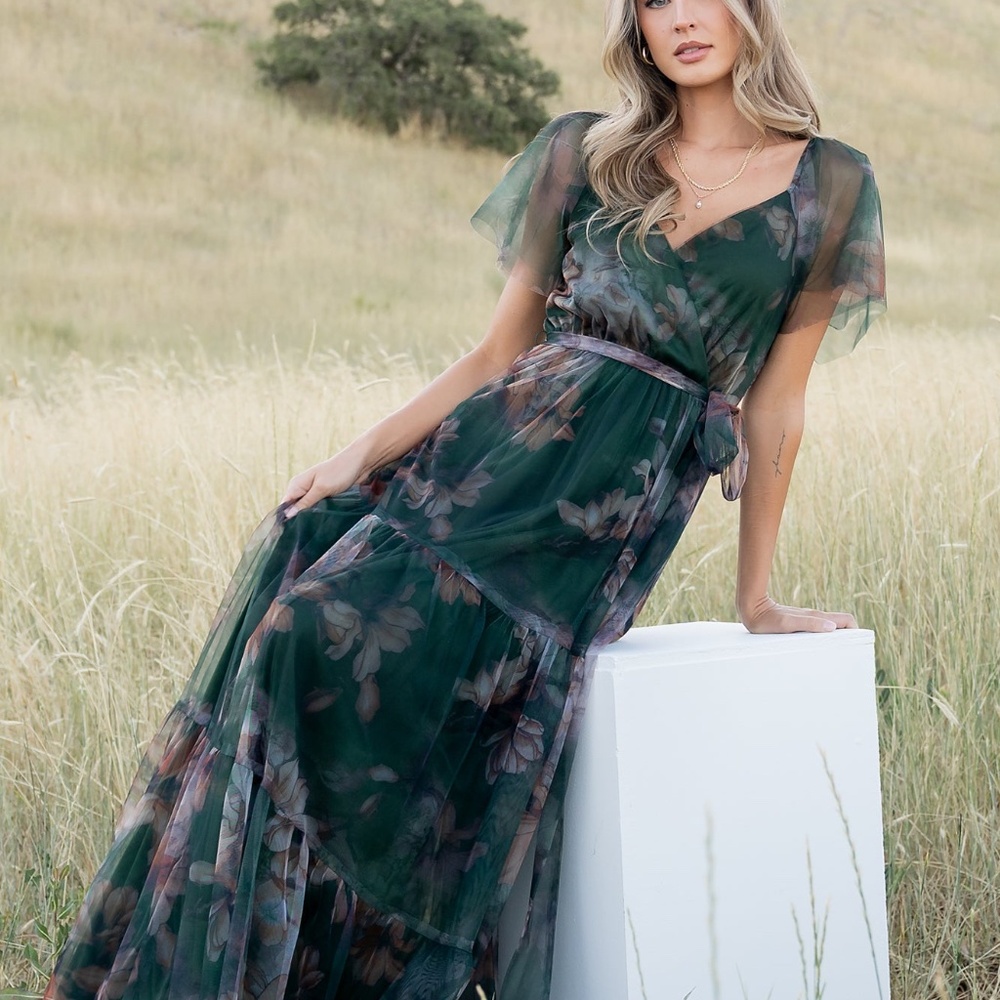 Baltic Born Dark Green Floral Maxi Dress